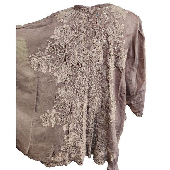 Johnny Was Embroidered Eyelet Oversized Top Cupra Rayon XS - Picture 2 of 6